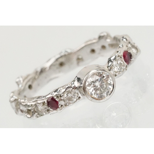 8 - Jane Watling 18ct white gold, diamond and ruby ring. The ring being bezel set with a round brilliant... 