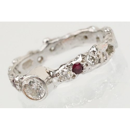 8 - Jane Watling 18ct white gold, diamond and ruby ring. The ring being bezel set with a round brilliant... 