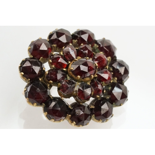 269 - Pair of 19th Century Victorian garnet cluster earrings in yellow metal mounted with hook fastenings.... 