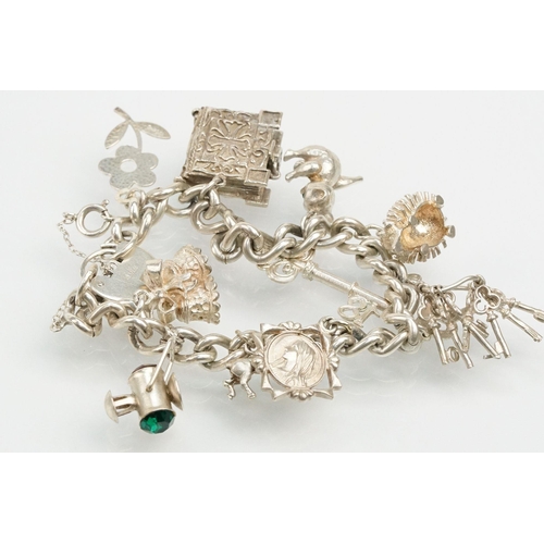 270 - Collection of silver jewellery to include a Pandora bangle bracelet with two beads, three vintage ch... 