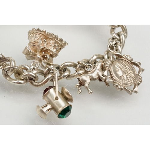 270 - Collection of silver jewellery to include a Pandora bangle bracelet with two beads, three vintage ch... 