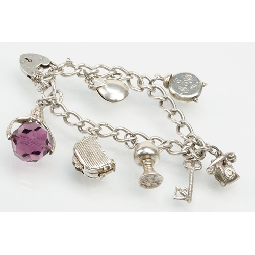 270 - Collection of silver jewellery to include a Pandora bangle bracelet with two beads, three vintage ch... 