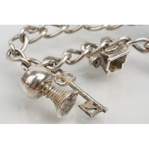 270 - Collection of silver jewellery to include a Pandora bangle bracelet with two beads, three vintage ch... 