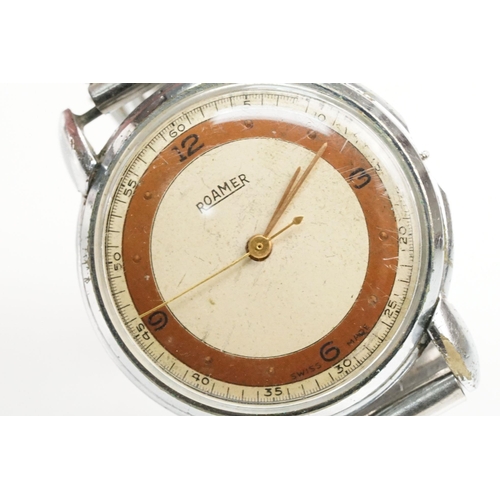 281 - Vintage mid 20th Century Basis Sport chronograph wrist watch with a gilt face and enamelled arabic n... 