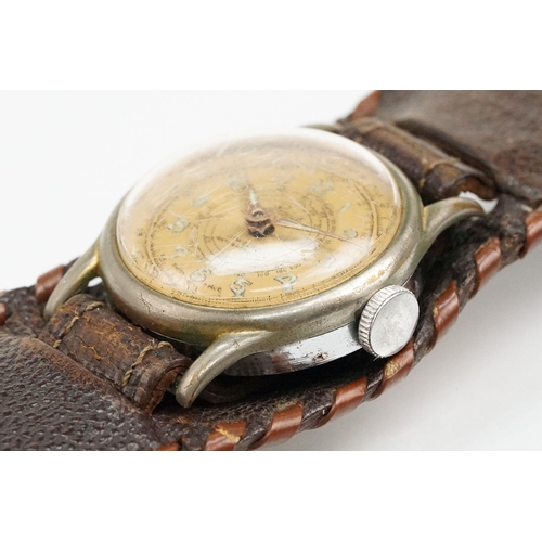 281 - Vintage mid 20th Century Basis Sport chronograph wrist watch with a gilt face and enamelled arabic n... 