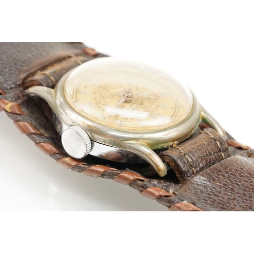 281 - Vintage mid 20th Century Basis Sport chronograph wrist watch with a gilt face and enamelled arabic n... 