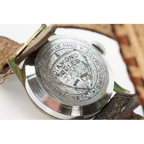 281 - Vintage mid 20th Century Basis Sport chronograph wrist watch with a gilt face and enamelled arabic n... 