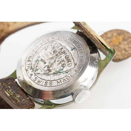 281 - Vintage mid 20th Century Basis Sport chronograph wrist watch with a gilt face and enamelled arabic n... 