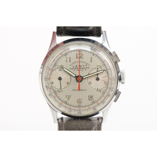 297 - 1940s Lewyt sales award chronograph wrist watch having a silvered dial with two subsidiary dials to ... 