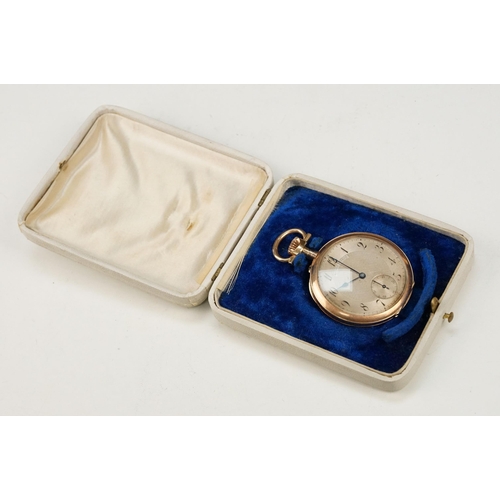 328 - Mermod Freres 14ct gold open face pocket watch having an engine turned face with arabic numerals to ... 