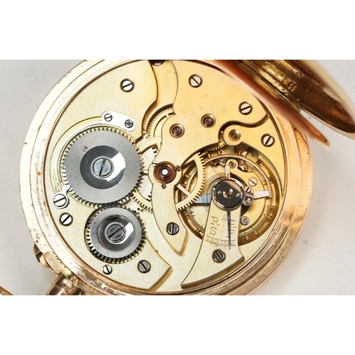 328 - Mermod Freres 14ct gold open face pocket watch having an engine turned face with arabic numerals to ... 