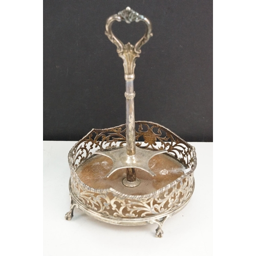 339 - 19th Century Victorian silver hallmarked cruet set having a silver and wooden base with pierced gall... 