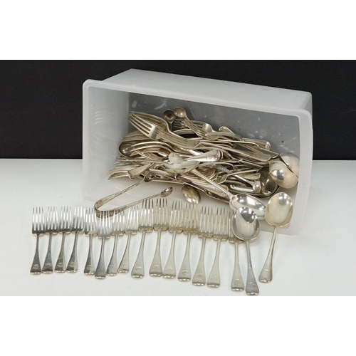 341 - 19th Century Victorian extensive silver cutlery set. The set to include 9 spoons, 21 large forks, 8 ... 