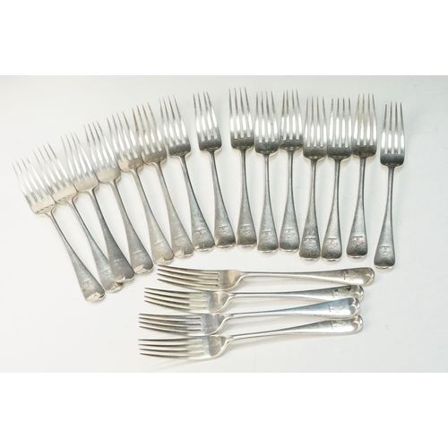 341 - 19th Century Victorian extensive silver cutlery set. The set to include 9 spoons, 21 large forks, 8 ... 