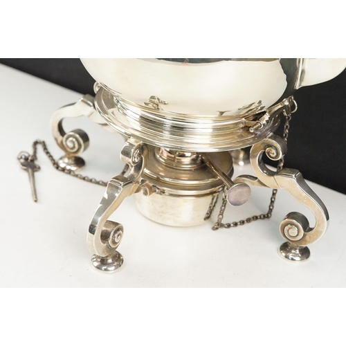 346 - Early 20th Century Edwardian silver hallmarked spirit kettle on stand. The kettle of baluster form w... 