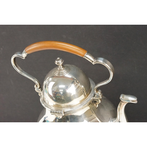 346 - Early 20th Century Edwardian silver hallmarked spirit kettle on stand. The kettle of baluster form w... 