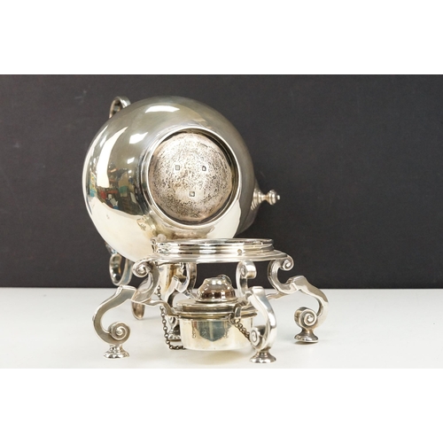 346 - Early 20th Century Edwardian silver hallmarked spirit kettle on stand. The kettle of baluster form w... 