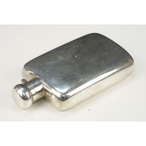 349 - Early 20th Century silver hallmarked whisky flask of plain design with hinged lid to top. Hallmarked... 