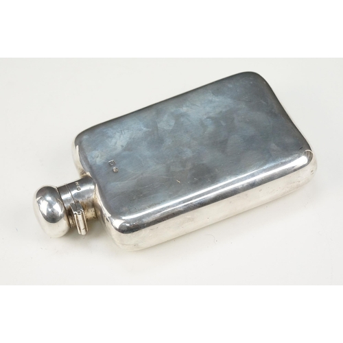 349 - Early 20th Century silver hallmarked whisky flask of plain design with hinged lid to top. Hallmarked... 