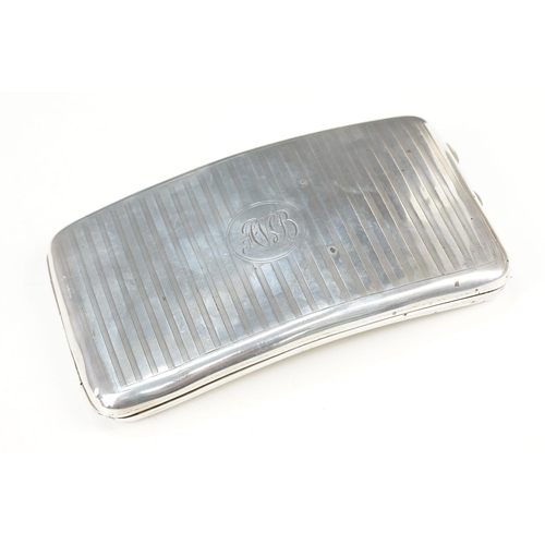 353 - early 20th Century cigarette case of elongated form with engraved striped detailing. Hallmarked Birm... 