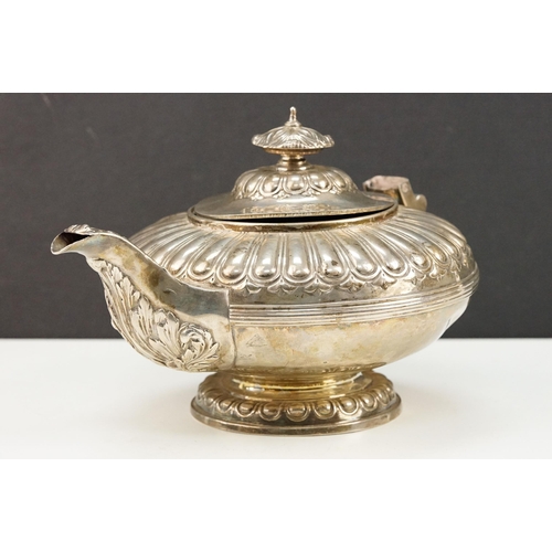 356 - 19th Century Victorian silver hallmarked teapot. The pot having gadrooned and acanthus leaf detailin... 