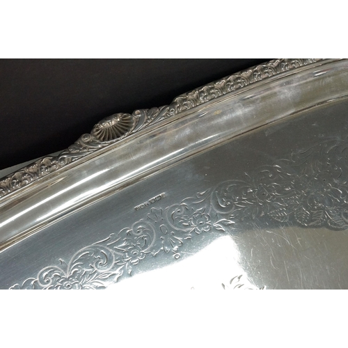 363 - Early 20th Century Edwardian silver serving tray having moulded twin handles with shell and acanthus... 