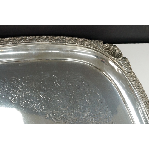 363 - Early 20th Century Edwardian silver serving tray having moulded twin handles with shell and acanthus... 