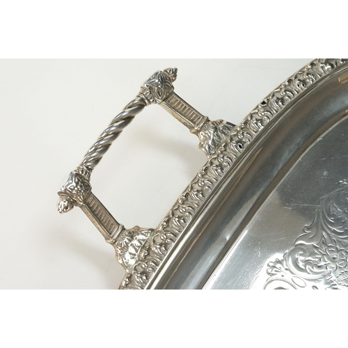 363 - Early 20th Century Edwardian silver serving tray having moulded twin handles with shell and acanthus... 