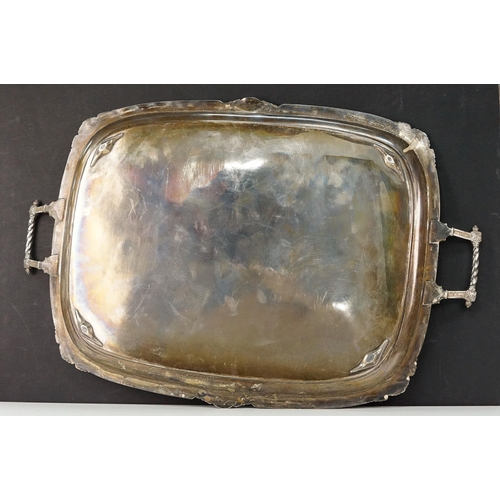 363 - Early 20th Century Edwardian silver serving tray having moulded twin handles with shell and acanthus... 