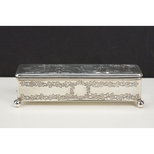 364 - Pair of 19th Century George IV silver boxes to include one with winter repousse scene to the lid, th... 