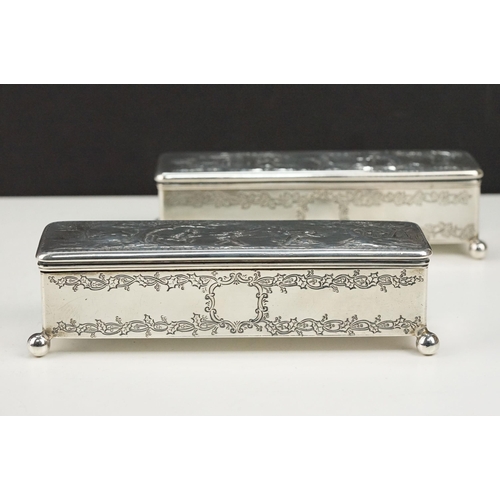 364 - Pair of 19th Century George IV silver boxes to include one with winter repousse scene to the lid, th... 