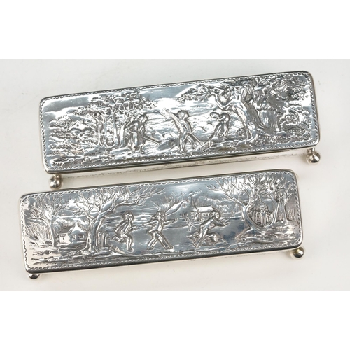 364 - Pair of 19th Century George IV silver boxes to include one with winter repousse scene to the lid, th... 