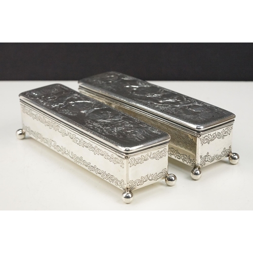 364 - Pair of 19th Century George IV silver boxes to include one with winter repousse scene to the lid, th... 