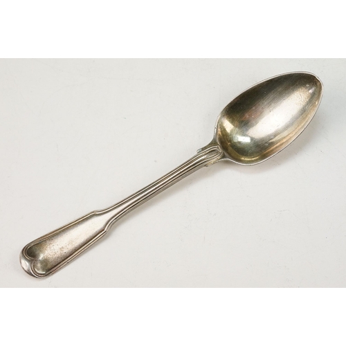 366 - Group of 19th Century silver hallmarked spoons to include a pair of George III serving spoons with b... 