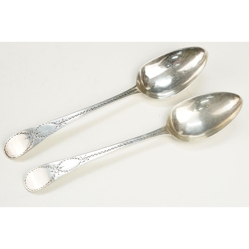 366 - Group of 19th Century silver hallmarked spoons to include a pair of George III serving spoons with b... 