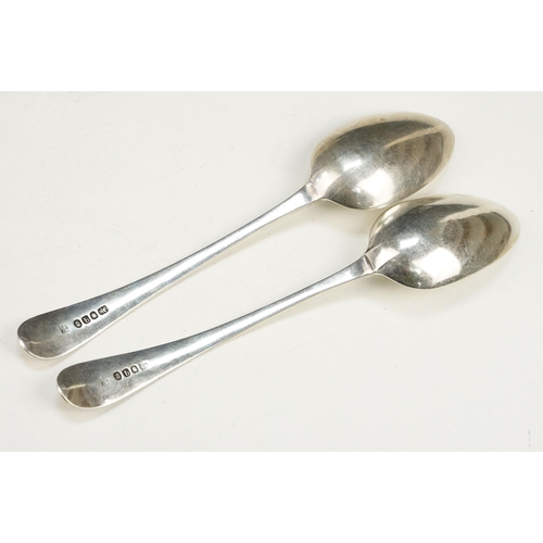 366 - Group of 19th Century silver hallmarked spoons to include a pair of George III serving spoons with b... 