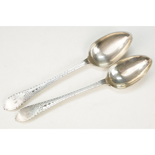 366 - Group of 19th Century silver hallmarked spoons to include a pair of George III serving spoons with b... 