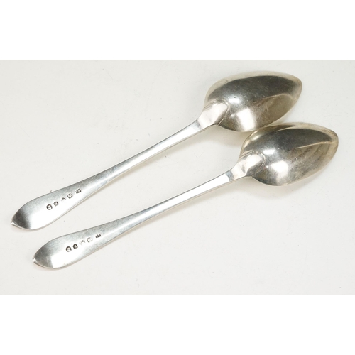 366 - Group of 19th Century silver hallmarked spoons to include a pair of George III serving spoons with b... 