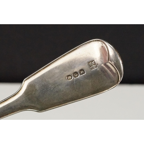 368 - 19th Century George III silver hallmarked cheese scoop having engraved crest to the terminal. Hallma... 