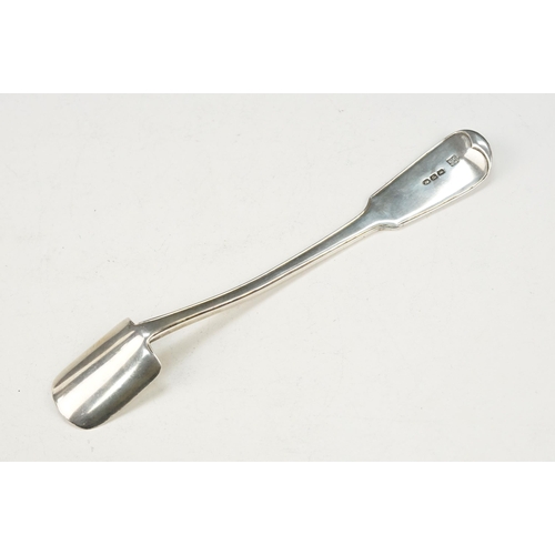 368 - 19th Century George III silver hallmarked cheese scoop having engraved crest to the terminal. Hallma... 