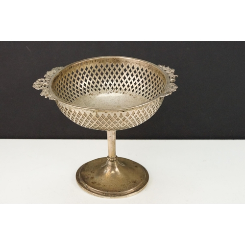 370 - Early 20th Century Edwardian silver hallmarked tazza bowl having pierced gallery sides with pierced ... 