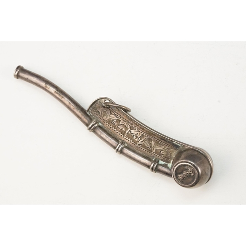 383 - Early 20th Century Edwardian Bosun whistle with naval anchor mark and engraved details. Hallmarked B... 