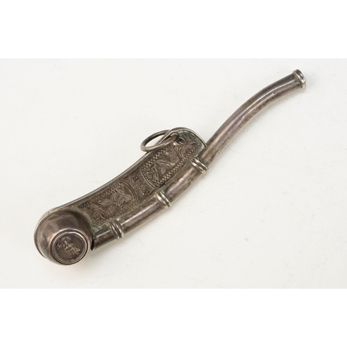 383 - Early 20th Century Edwardian Bosun whistle with naval anchor mark and engraved details. Hallmarked B... 