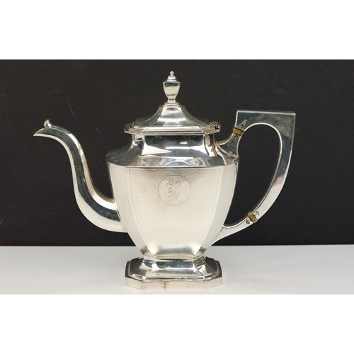 390 - Chinese silver tea service comprising teapot, hot water pot, cream jug and sugar bowl. All of hammer... 