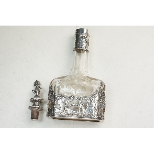 352 - Early 20th Century continental silver vinegar bottles. The bottle having hand etched glass bottles w... 