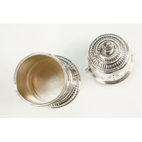 354 - 19th Century Victorian silver sugar sifter having a pierced top with gadrooned finial top and base. ... 