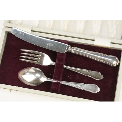 374 - Collection of cased silver hallmarked cutlery to include an Asprey knife, fork and spoon set (hallma... 