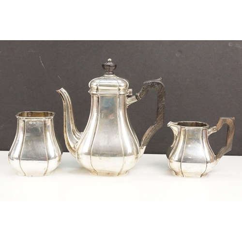 394 - Early 20th Century Dutch silver bachelors coffee set comprising of coffee pot, sugar bowl and cream ... 