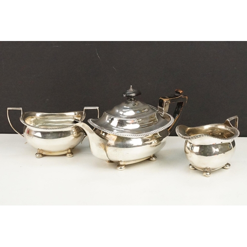 395 - 19th Century Victorian bachelors silver tea set comprising tea pot, sugar bowl and cream jug each ha... 