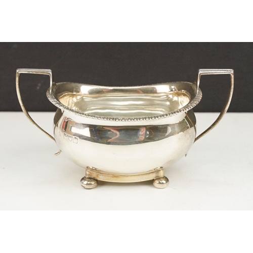 395 - 19th Century Victorian bachelors silver tea set comprising tea pot, sugar bowl and cream jug each ha... 